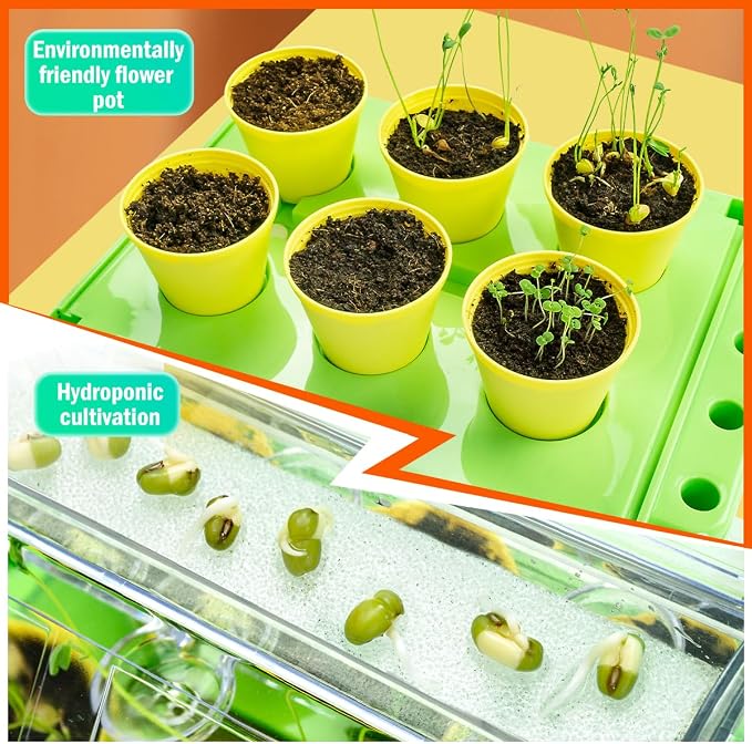 Kids Plant Growing Kit - Kids Greenhouse & Flower Growing Kit with Hydroponic Growing System, Thermometer,Wind Vane & Tools, Educational STEM Plant Growing Set