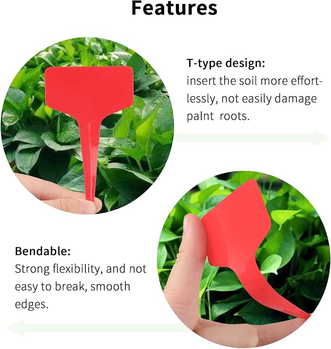 KINGLAKE Red Plant Labels,100 Pcs 6 x10cm Plastic Plant T-Type Tags Nursery Garden Labels