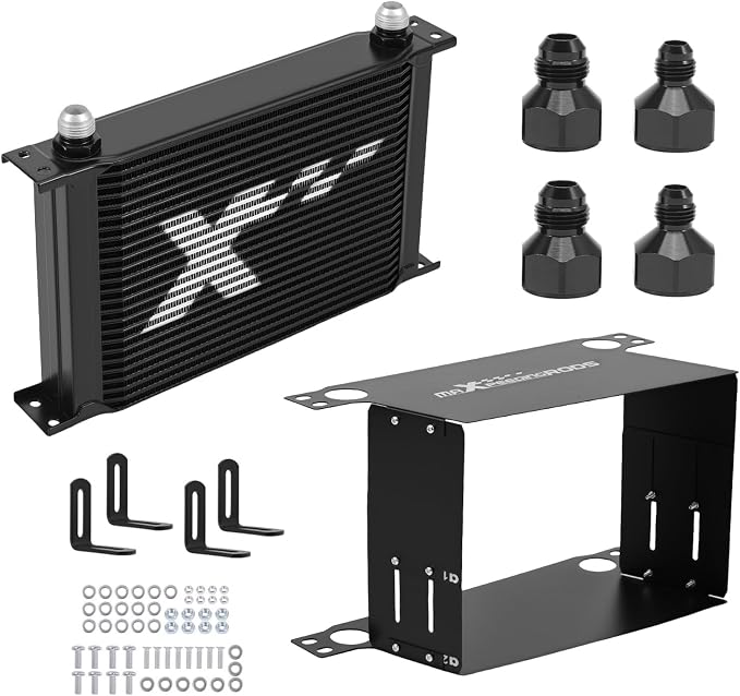maXpeedingrods 25 Row Engine Oil Cooler, 10AN Stacked Plate Transmission Engine Oil Cooler Universal British Radiator Aluminium Black