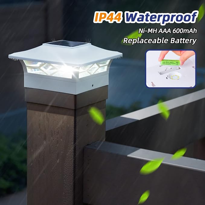 APONUO Solar Post Cap Lights,8 Pack 2-Modes Bright 4x4 Post Solar Lights Auto On Off,Outdoor Waterproof Garden Patio Fence Deck Patio Decor for Fence Deck Post Caps 4x4 6x6 Wood,4x4 Vinyl