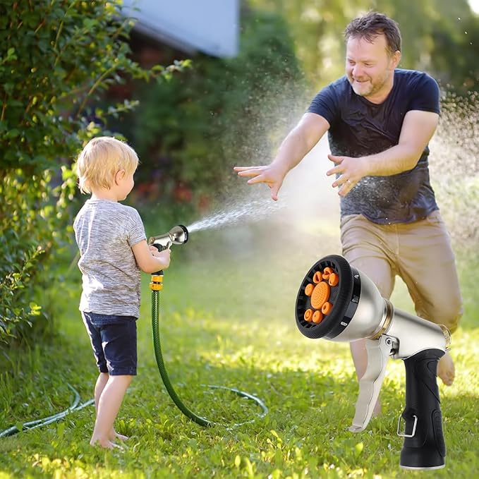 Gareden Hose Nozzles 9 Adjustable Patterns Hose Spray Nozzle Heavy Duty Metal Hose Nozzle Spray High Pressure Slip Resistant Water Sprayer for Cleaning/Watering Lawn Garden/Pets Shower/Car Washing