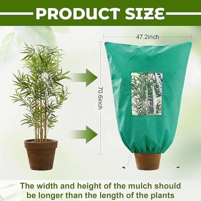 4 Pcs Large Plant Covers Freeze Protection with Viewing Window, Drawstring & Zipper Winter Frost Covers, Shade Cloth for Shrubs, Small Trees, Frost(Green,47.24 x 70.87 Inch)