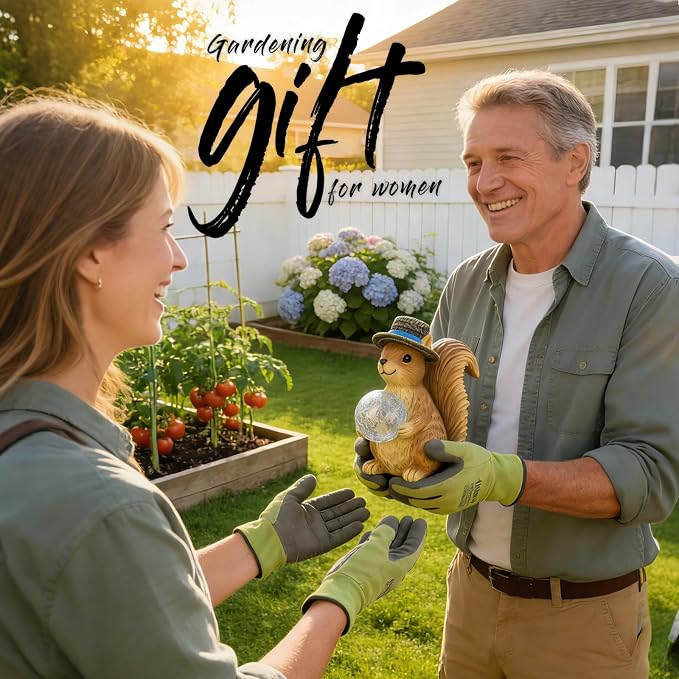 Solar Squirrel Figurine Garden Decor with LED Glowing Ball, Outdoor Statues Decorations for Yard, Patio, Lawn - Unique Gifts for Women Mom Grandma
