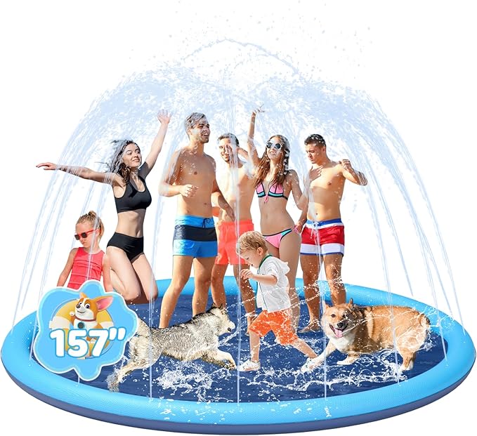 YSJILIDE Non-Slip Large Sprinkler Splash Play Mat,Splash Pad for Kids and Dog (Blue, XXXXXXL-157)