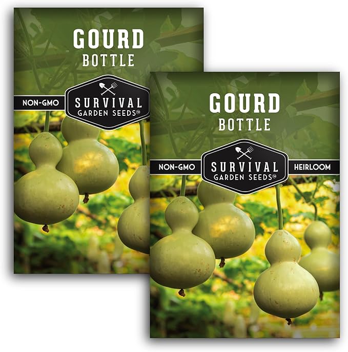 Bottle Gourd Seeds for Planting - Heirloom Calabash Birdhouse Gourds for Gardening, Crafts, Trellises & Edible Young Harvests - Survival Garden Seeds (2 Packs)