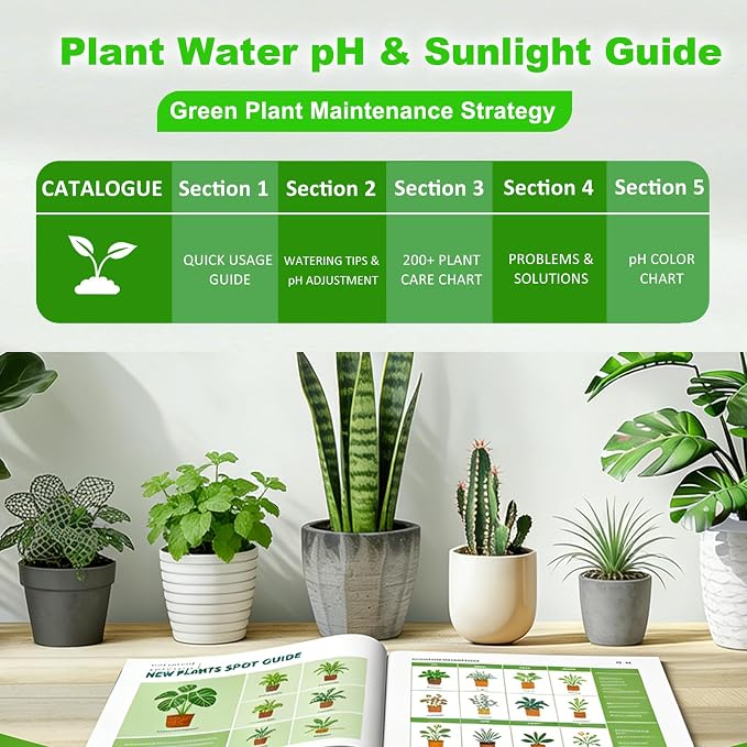 Soil Moisture Meter - Included 200+ Plants Care Guide, 80 pH Test Strips & Sample Tube, Soil Water Tester, Soil Hygrometer Sensor Tool for Garden, Lawn, Farm Plants Care, No Battery Needed