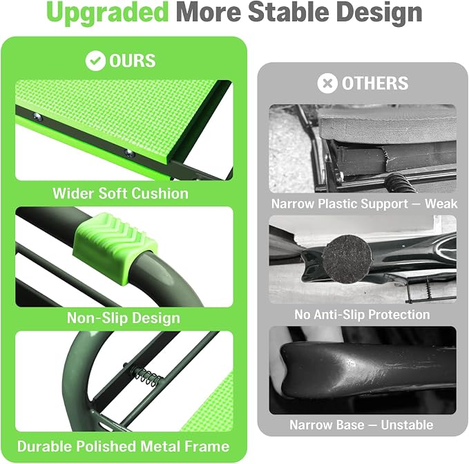 Garden Kneeler and Seat Heavy Duty, Foldable Gardening Stool Bench with Widened Thick Soft Kneeling Pad and Tool Pouches - 2-in-1 Portable Kneeling Device for Seniors (Green)