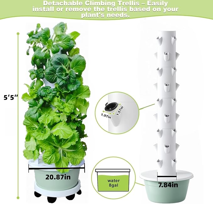 Hydroponic Tower 36 Pods, Automatic Watering System with Timer, Vertical Indoor Outdoor Growing Tower for Vegetables, Herbs and Large Plants, Easy Setup for Beginners