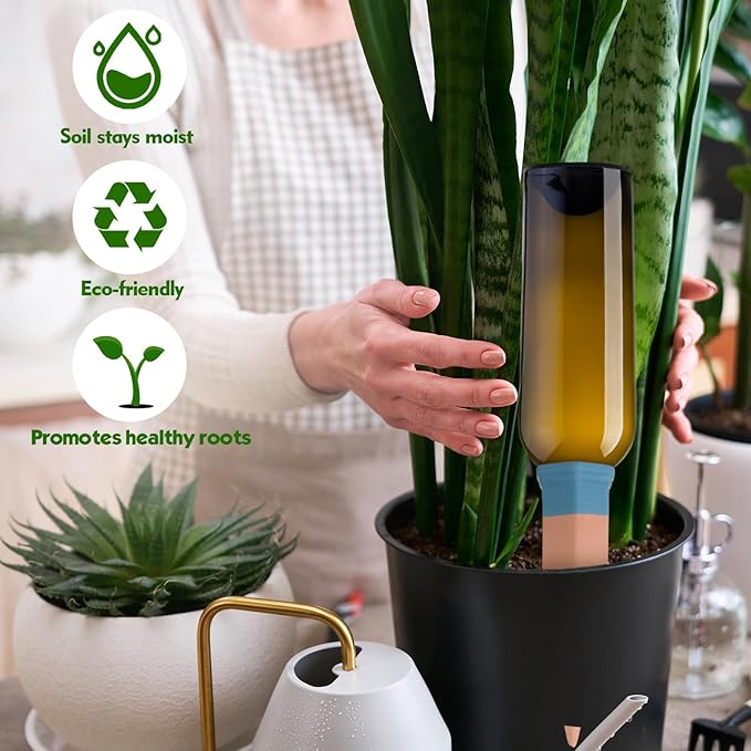 Jovitec 10 Pieces Terracotta Plant Watering Stakes Self Watering Spikes Automatic Plant Waterers Devices for Indoor Outdoor Home and Office Plants (Multi Color)
