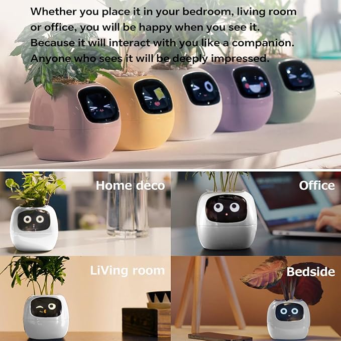 Smart Pet Planter, Smart Plant Pot, With Artificial Intelligence, Time Weather Display, And Multiple Expressions Animation,Lovely Plant Companion, For Desktop Decoration, Gifts,Plant-Free (Pink)