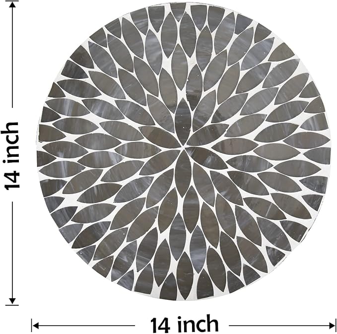Vipush Outdoor Side Table Mosaic Accent Table End Table Plant Stand for Patio Garden Backyard Balcony Porch,14'' Round Mosaic Table Top with Black Iron,Grey