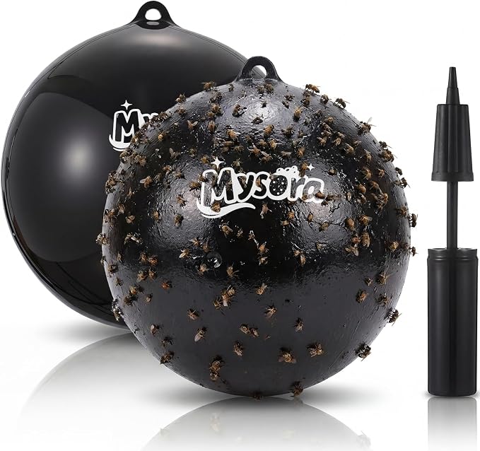 2 Pack Fly Trap Balls Outdoor Hanging Insect Trap with Air Pump Reusable Sticky Fly Catcher for Farm Orchard Yard Garden Patio