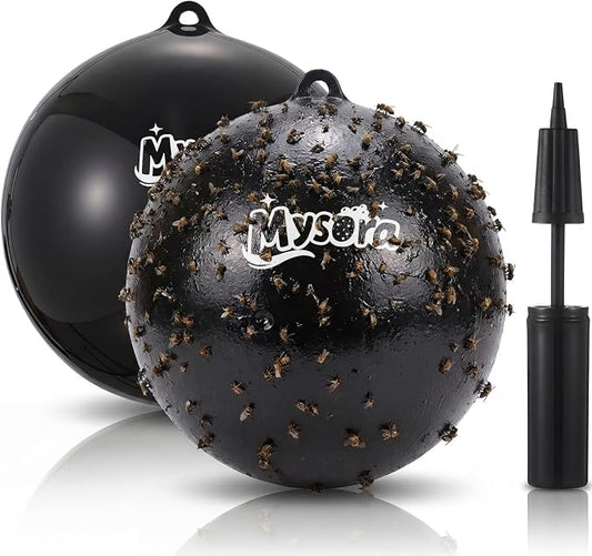 2 Pack Fly Trap Balls Outdoor Hanging Insect Trap with Air Pump Reusable Sticky Fly Catcher for Farm Orchard Yard Garden Patio