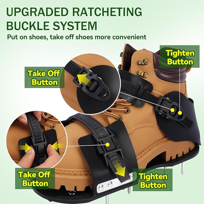 HFH Lawn Aerator Shoes – Easy On/Off, Secure Buckle & Wrench, Heavy Duty Nylon Sole, for Men Women