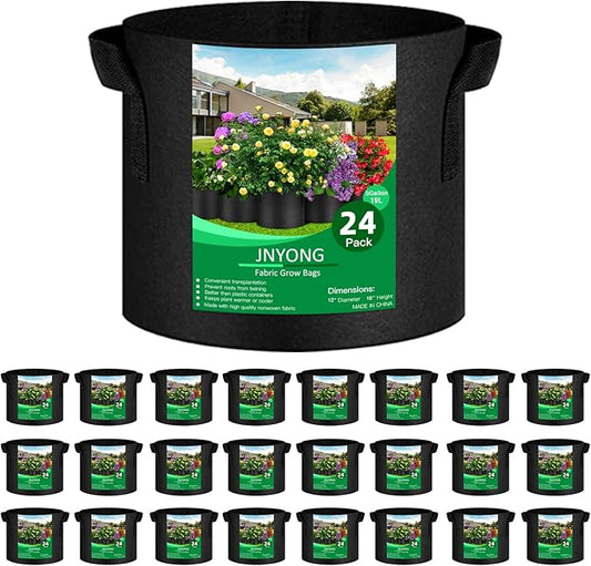 JNYONG 24-Pack 5 Gallon Thickened Non-Woven Grow Bags, Aeration Fabric Pots with Handles