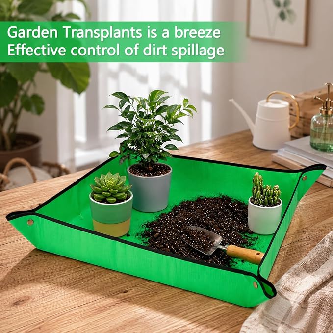 VinYankee Repotting Mat for Potting Soil Mess Control, 26.8" x 26.8" Waterproof Plant Potting Mat, Succulent Orchid Potting Tray for Plant Pots, Gardening Gifts Bonsai Tools