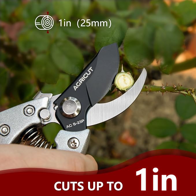 AGRICUT Pruning Shears, 7/8-Inch Cut Capacity Hand Clippers, Bypass Pruners, Gardening Scissors with Sharp Steel Blade (Aluminum Handle, High Carbon Steel)
