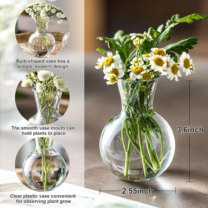 Plastic Propagation Vases (4 Bulbs),Desktop Plant Terrarium for Indoor Plants - Hydroponics Containers for Home Office Desk Decor, mini Gardening Gifts for Women Who Love Plants (4PCS)