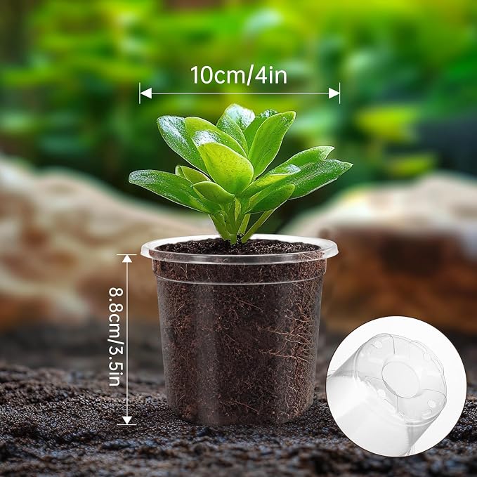 30 Packs 4 Inch Reinforced Clear Nursery Pots for Plants with Drainage Holes, High Transparency Plastic Seedling Plant Pot with Drainage Holes Have 20 Labels