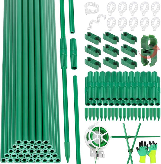 117 PCS Garden Stakes, Fiberglass Tomato Stakes, Garden Sticks with Accessories, 35 Sets DIY 4ft, 5ft, 6ft, 7ft Plant Stakes, Plant Sticks Supports for Indoor Outdoor Plants Tomato, Vegetables, Pepper