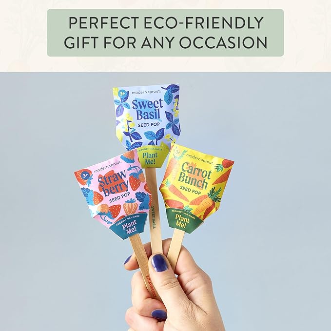 Modern Sprout Seed Pops - Organic Non-GMO Carrot Strawberry & Basil Seeds for Planting - Fun Family Activity - Ideal for Indoor & Outdoor - Playful Gift for Kids Adults and Plant Lovers (Pack of 12)