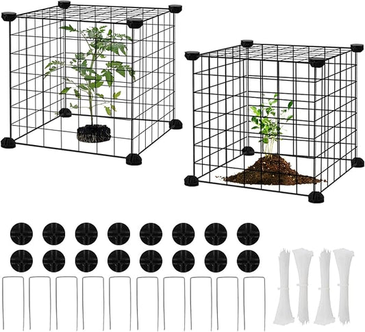 DYAUS 2 Packs Plant Protectors from Animals, Metal Plant Protector, 12" x 12" Plant Cage Outdoor, 10Pcs Metal Mesh Chicken Wire Cloche, Sturdy Plant Covers from Animals, Garden Cloches for Plants