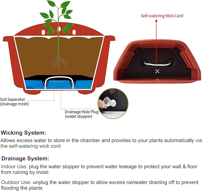 ORIMERC 9.8 inch 3 Pack Brick Red Wall Hanging Planters for Indoor Outdoor Plants Hanging Plant Holder with Drainage Hole Fence Balcony Planters Railing Hanging Pot Plant Wall Mount Decor with Hooks