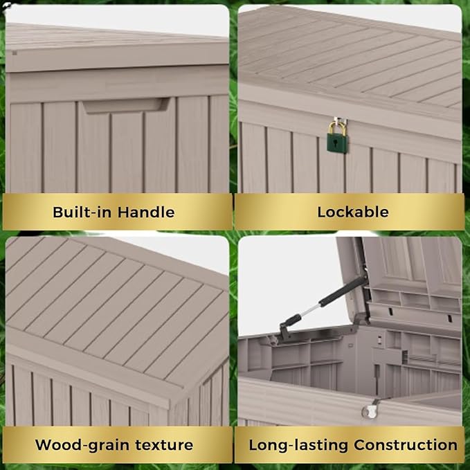 Outdoor Storage Box, 110 Gallon Resin Deck Box Waterproof for Patio Furniture, Garden Tools and Pool Accessories, Lockable UV-Resistant Storage Bin Bench Cabinet for Outside, Grey
