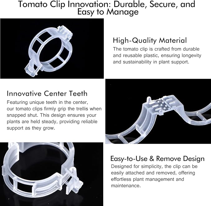Aipker Bulk Tomato Clips, Plant Support Clip for String Trellis Climbing Plants Garden Vegetables- 200PCS/White