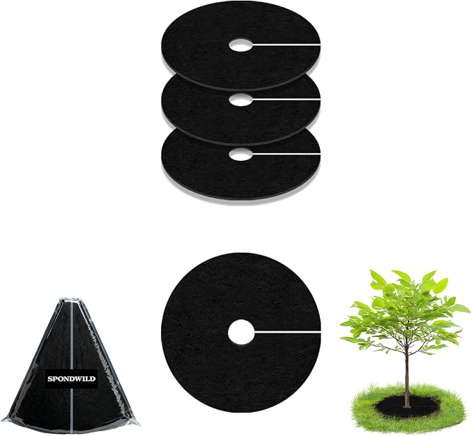 24.41" 3 Pack Non-Woven Mulch Mat, Reusable Weed Control Fabric for Landscaping, Degradable Tree Barrier Mat for Root Protection