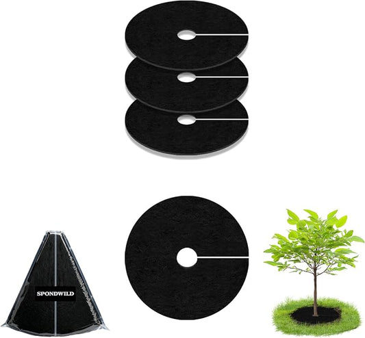 24.41" 3 Pack Non-Woven Mulch Mat, Reusable Weed Control Fabric for Landscaping, Degradable Tree Barrier Mat for Root Protection