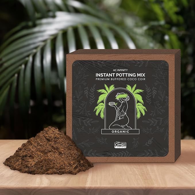 AC Infinity Instant Potting Mix, 2 lb. Premium Buffered Coco Coir Brick, Coconut Compost as Potting Soil Omri Listed, Low EC and pH Balance for Hydroponics Plant Growing and Propagation