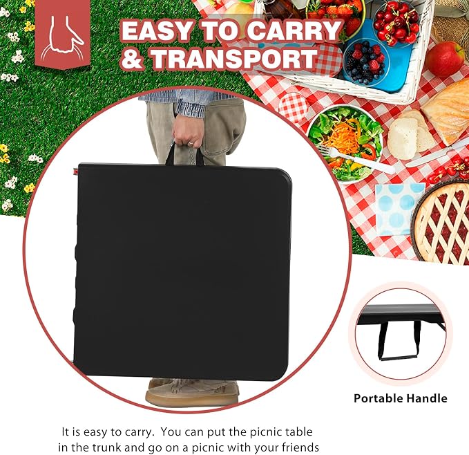 PayLessHere | 4FT Folding Table | Portable Plastic Table with Carry Handle | Waterproof & Foldable Table Design | Steel Frame with Lock | Black | for Events, Camping, Indoor & Outdoor Use