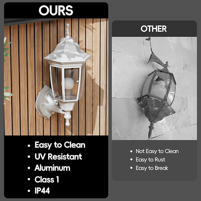 EMART Dusk to Dawn Outdoor Porch Light, Exterior Anti-Corrosion, Waterproof Aluminum & Glass Shades Wall Lamp Fixture, Modern Sconce Lantern for Yard, House, Garage - 2 Pack, White （Bulb Included）