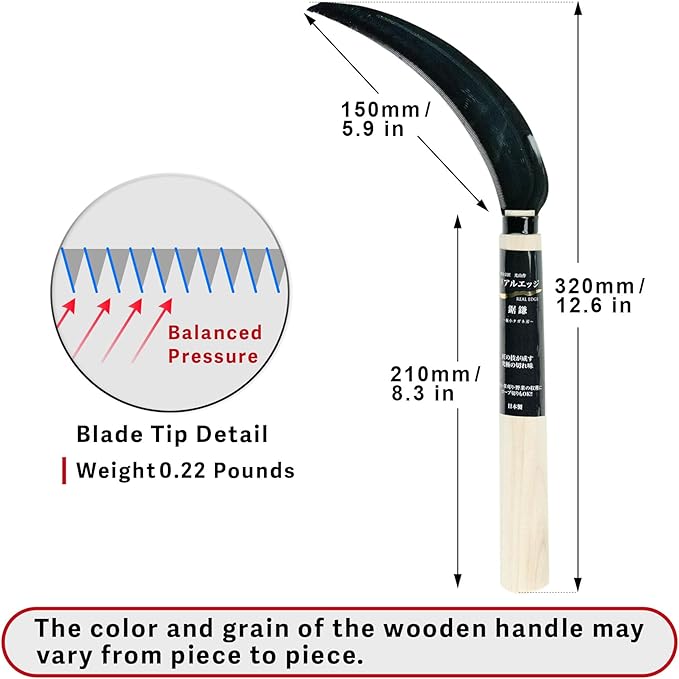 Japanese Harvest Sickle, Saw Sickle Hand Tool for Vegetable Harvesting, Rope Cutting and Field Work, Made in Japan by HOUNEN
