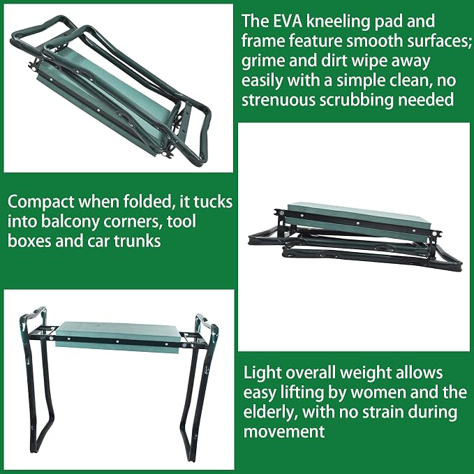 Garden Kneeler Seat Gardening Stool Bench Foldable Portable Knee Stools with Tool Bag Pouch Soft EVA Foam Kneeling Pad