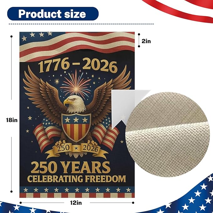 250 Anniversary Usa Garden Flags for Outside, 250 Anniversary USA Flag 1776-2026 Commemorative Patriotic Yard Sign Outdoor Banner Yard Sign 4th of July Decorations Double Sided Waterproof 250 Year American Flag 12x18 Inch