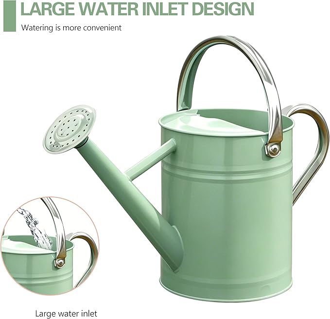 Metal Watering Can for Outdoor and Indoor Plants, Watering Can Decor, 1 Gallon (Cream Green)