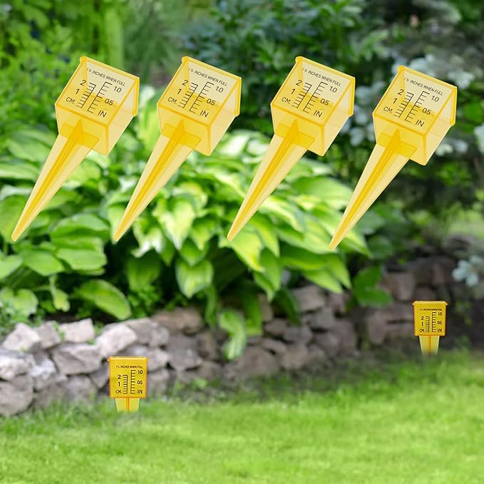 4 Pcs Rain Gauge Outdoor 1.5" Sprinkler Gauge Yellow Sprinkler Measuring Cups with Wide Mouth
