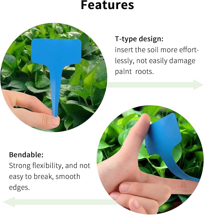 KINGLAKE Blue Plant Labels,100 Pcs 6 x10cm Plastic Plant T-Type Tags Nursery Garden Labels