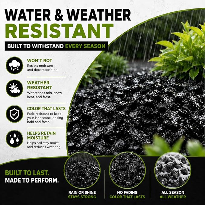 Premium Black Rubber Mulch 4 QT – Long Lasting Decorative Landscaping Ground Cover, Recycled Rubber Chips for Gardens, Flower Beds, Plants & Pathways, Fade Resistant Outdoor Mulch