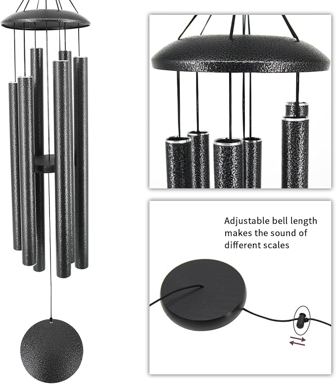 ASTARIN Wind Chimes Outdoor Deep Tone,45-Inch Memorial Wind Chimes Large with 6 Heavy Tubes,Unique Windchimes Outdoor for Garden Hanging Decor,Sympathy Gifts,Black Grey