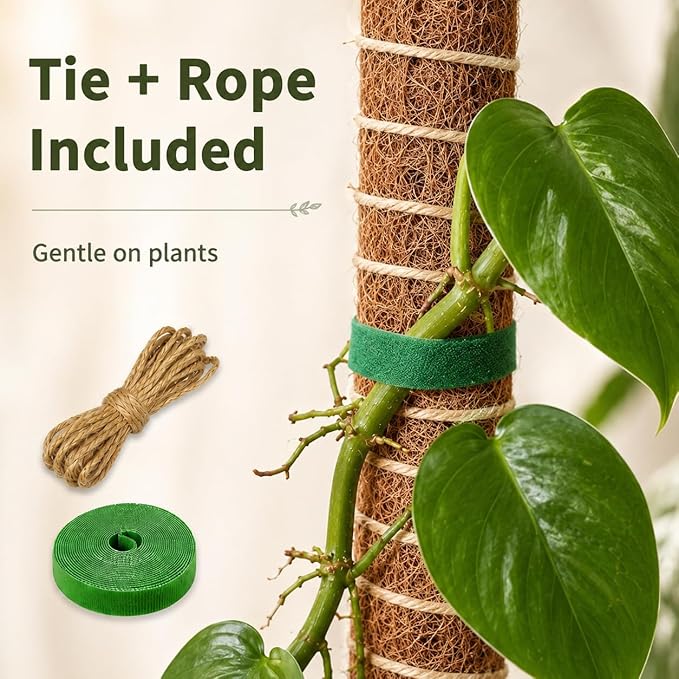 Moss Pole Monstera Plant Support, 2 Pack 28 inch Bendable Plant Support for Indoor Climbing Plants, Heavy-Duty Plant Trellis with Jute Rope & Straps