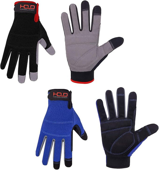 HANDLANDY Work Gloves for Men & Women, Utility Mechanic Working Gloves Touch Screen, Flexible Gardening Gloves for Yard