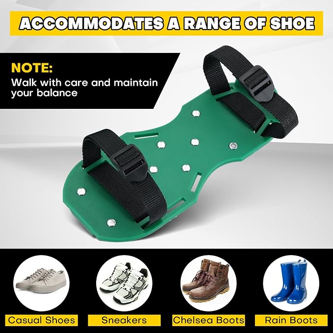 Lawn Aerator Shoes with 1.1''Spikes | Aerating Sandals with Adjustable Hook & Loop Straps, Spike Shoes for Epoxy Flooring, One-Size-Fits-All Yard Garden Grass Soil Aeration Tool (Green)
