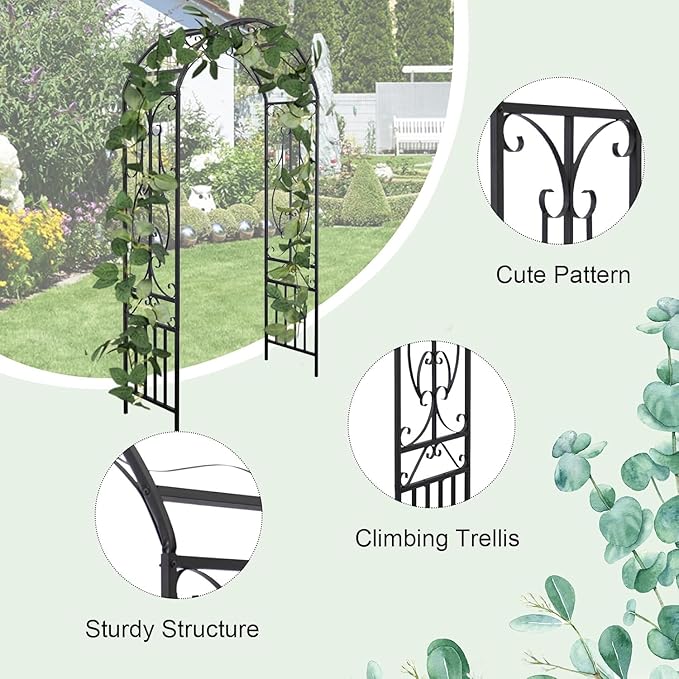 kinbor Garden Arches and Arbors Outdoor Black Metal Arbor for Climbing Plants Vines Roses Wedding Archway