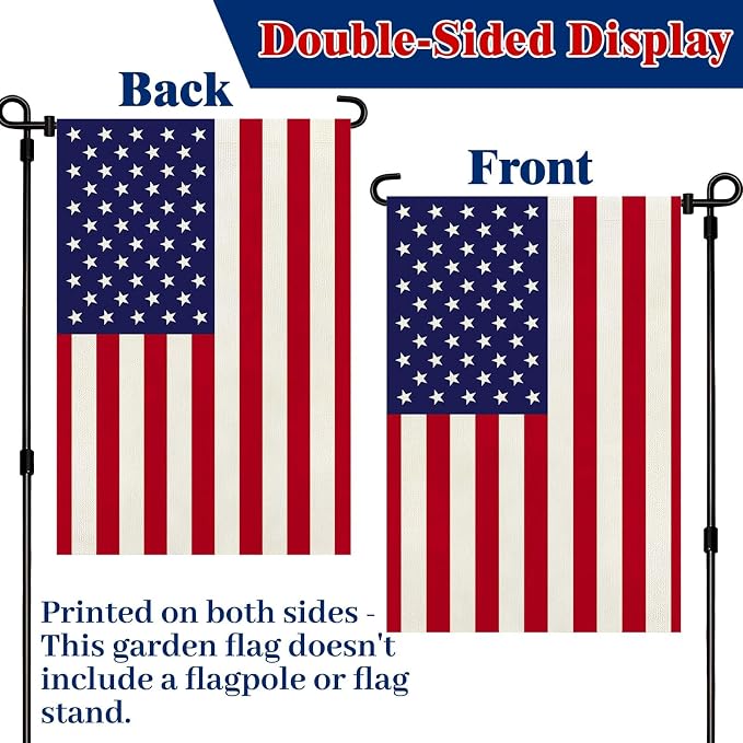 American Flag Garden Flag, Patriotic Double Sided Waterproof Outdoor Yard Flag, USA Independence Day July 4th Lawn Porch Decor, 12x18Inch