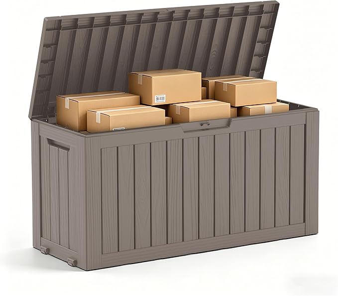 85 Gallon Package Delivery Boxes Outside Secure Waterproof Resin UV Resistant Lockable Mail Parcel Drop Mailbox Storage Deck Box for Outdoor Porch Patio Grey