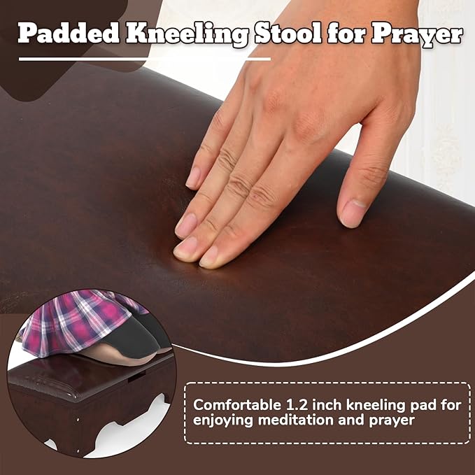 Kneeler for Praying, Wooden Prayer Kneeler with Storage, Prayer Bench Stool for Kneeling at Home, Church Prayer Stool Bench, Kneelers for Prayer with Cushion Pad for Home Church