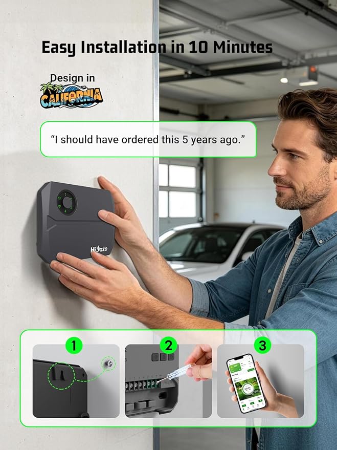 Smart Sprinklers Controller 2.4GHz WiFi, Irrigation Controller Easy Use App Enabled, 4 Zones + 16 Plans, Save Water Auto Skip Rain, Freeze & Wind, 10 Minutes Install